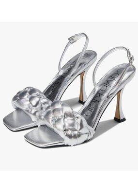 Calvin Klein Bona Silver Braided High Heel Sandals 8 Metallic